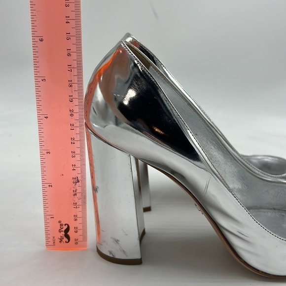 Prada Women's Metallic Chrome Silver Leather Open Peep-Toe Pumps size 7 - Picture 3 of 9